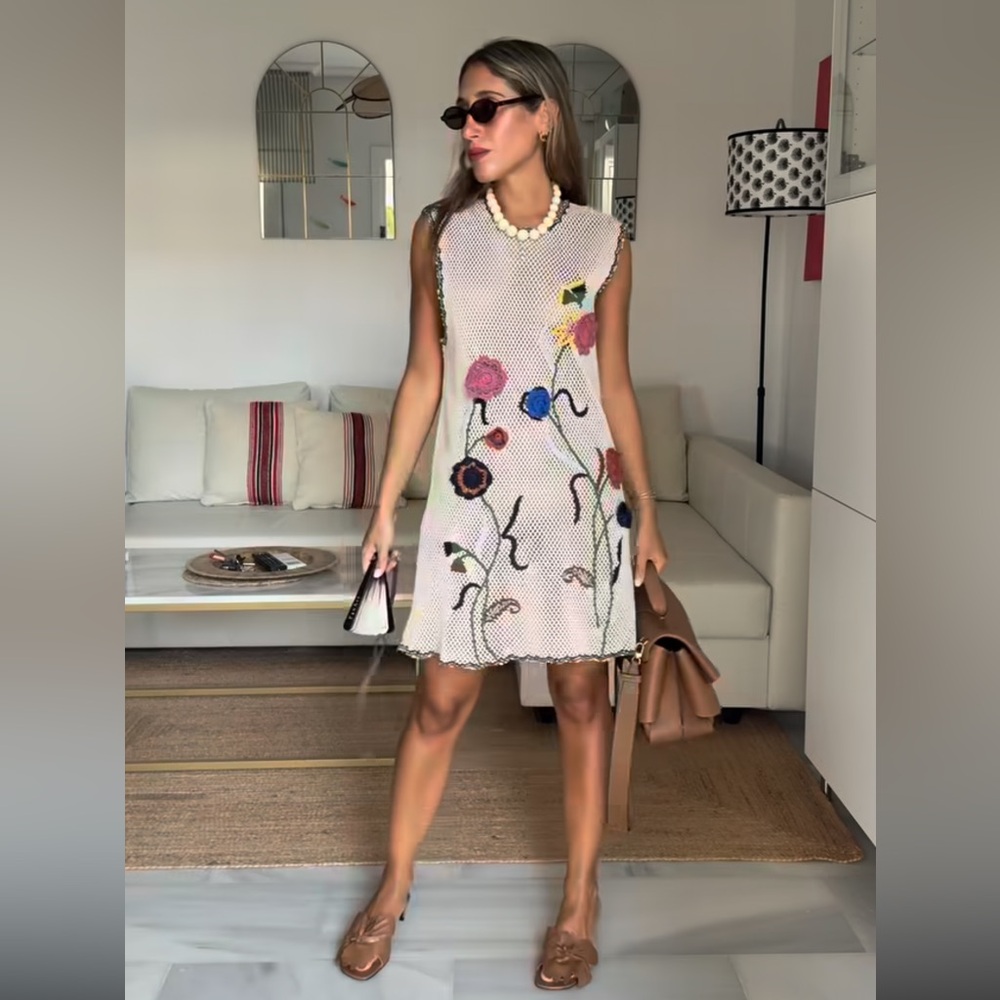 ZARA CROCHET DRESS WITH FLORAL EMBROIDERY